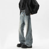 Threebooy Summer Men's Denim Pants Old Blue Washed Male Jeans Straight fleck Casual Menwear Loose Wide Leg Trousers 2024 New Fashion