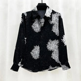 Threebooy Mens Shirt Small Sequin Starry Sky Shoulder Pad Print Shirt Fashion Personality Temperament Trendy Nightclub Top Men'S Clothing