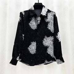 Threebooy Mens Shirt Small Sequin Starry Sky Shoulder Pad Print Shirt Fashion Personality Temperament Trendy Nightclub Top Men'S Clothing