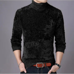 Threebooy Men's High Neck Sweater Autumn Winter New Fashion Imitation Mink Plush Warm Plush Knitwear