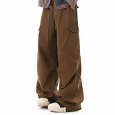 Threebooy Multi-pockets Cargo Pants Men Women Hip-hop Wide-leg Mopping Trousers Vintage Loose Casual Spring Couple Unisex Drawstring Pants