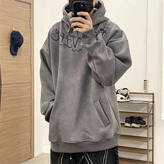 Threebooy Suede Hooded Sweater Men's Autumn/Winter New Trend Handsome American High Street Loose Casual Hip Hop Pullover Coat