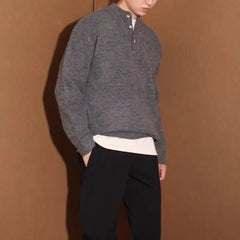 Threebooy Mens Sweater British Casual Inner Wear Knitted Sweater Fashion Elegant Youth Campus Solid Color Long-Sleeve Top Men'S Clothing