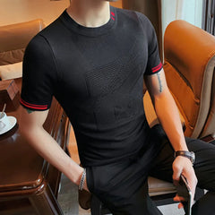Threebooy Men's Summer High Quality Knitted Short Sleeve T-shirt Men's Fashion Slim Fit Pullover Male Casual T-Shirt S-4XL