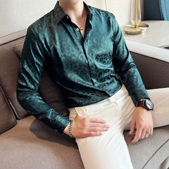 Threebooy British Style Men's Spring High Quality Business Dress Shirts/KMale Slim Fit printing Long Sleeve Shirts Plus Size S-3XL