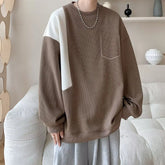 Threebooy Fall Spring Color Block Loose Crew Neck Sweatshirt Women Casual Long Sleeve Pullover Tops
