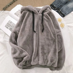 Threebooy Winter Mens Loose Hooded Sweatshirt Thick Fleece Lined Couple Ins Trendy Warm Lazy Pullover Top