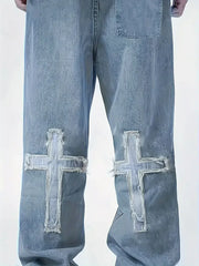 Threebooy Men's Loose Fit Washed Denim Cargo Pants with Large Pockets, Street Style Casual Jeans Suitable for Casual Wear