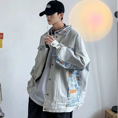 Threebooy Hooligan Handsome Street Bombing Denim Jacket Men Ins Trendy Versatile Loose Teenage New Super Hot Jacket