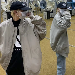 Threebooy Vintage Baseball Jacket For Men High Street Bomber Jacket Spring Autumn Solid Fashion Man Woman Jackets Biker Coat Outwear Tops