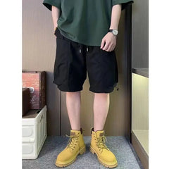 Threebooy Summer Men's Work Shorts Casual Versatile Loose Breathable Five-point Pants American Straight-leg Retro Simple Solid Color Pants