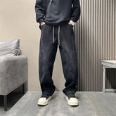 Threebooy Autumn Vintage Cool And Stylish Vintage High Street Casual Men'S Curved Knife Jeans Drawstring Pants Loose Straight Leg Pants