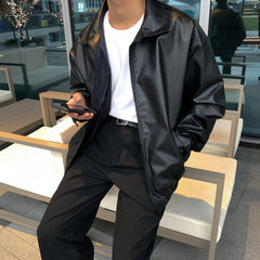 Threebooy Mens Y2k Loose Leather Jacket Fashion Trend Heavy Pu Motorcycle Mens Tops New Autumn And Winter Elegant Handsome Casual Jacket