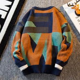 Threebooy Graphic Crewneck Knitted Sweaters for Men Round Collar Man Clothes Brown Pullovers Cheap Order Spring Autumn T Shirt Baggy Tops