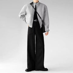 Threebooy Korean Elegant Pants Fake Pocket Decoration Wide-leg Pants Autumn New American Style Design Sense Spliced Straight Suit Trousers
