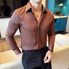Threebooy Clothing Men's Spring Striped Business Shirts/Male Slim Fit Lapel Casual Long-sleeved Shirts 4XL-M
