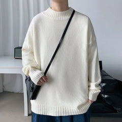 Threebooy New Korean Style Men Mock Neck Sweaters Fashion Slim Fit Pullover Mens Casual Knitwear Pullovers Male Solid Color Casual Sweater