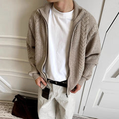 Threebooy New Japanese Retro Men Cardigan Jacket Winter Light Luxury Trendy Turtleneck Knit Zip-up Long Sleeve Sweater Coat Premium Outfit