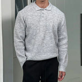 Threebooy New British Retro Men Polo Neck Sweater Light Luxury Knit Loose Long Sleeve Pullover Casual Solid Color Premium Knitwear M-3XL