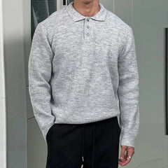 Threebooy New British Retro Men Polo Neck Sweater Light Luxury Knit Loose Long Sleeve Pullover Casual Solid Color Premium Knitwear M-3XL