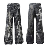 Threebooy Distressed Streetwear Baggy Black Jeans for Men and Women Straight Hip Hop Loose Denim Trousers Vintage Casual Ripped Cargos