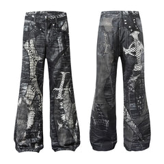 Threebooy Distressed Streetwear Baggy Black Jeans for Men and Women Straight Hip Hop Loose Denim Trousers Vintage Casual Ripped Cargos