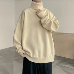Threebooy Autumn Winter Turtleneck Sweater Men Solid Color Loose Knitted Sweater Thick Casual Knit Streetwear Fashion Turtleneck Pullovers