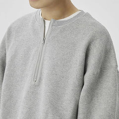 Threebooy Men's Clothing Leisure Luxury Zipper Sweatshirt Long Sleeve Solid Color O Neck Korean Retro Loose Fashion Pullover T-shirt M-3XL