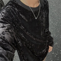 Threebooy Mens T-Shirt Mercerized Velvet Bright T-Shirt Autumn Fashion Streetwear Personality Niche Long-Sleeved Tops Men'S Clothing