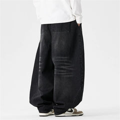 Threebooy Large Size Summer Jeans Men Streetwear Harajuku Washed Casual Denim Pants Oversized Vintage Japan Style Baggy Wide-leg Trousers