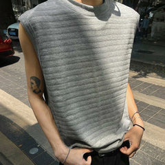 Threebooy Men's Fashion Trend Jacquard Design Sleeveless T-Shirt Summer American High Street Handsome Simple Y2k Waistcoat Vest Men