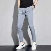 Threebooy Ice Silk Trousers Trendy Straight Nine-point Men's Korean Casual Pants Slim Thin Pants Summer Small Feet New Style
