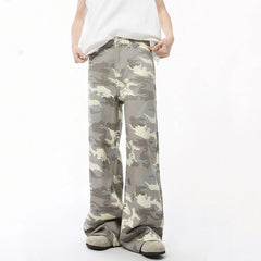 Threebooy High Street Men's Denim Pants Camouflage Casaul Straight Bottom Simple Wide Leg Loose Trousers Spring Stylish 2025