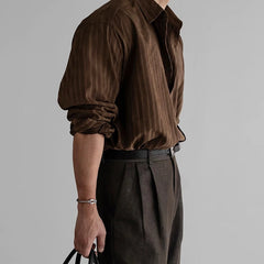 Threebooy New Korean Fashion Men Shirts Light Luxury Textured Business Striped Long Sleeve Cardigan Tops Leisure High Quality Blouse M-2XL