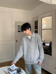 Threebooy Korean style spring and autumn men and women trendy street collar pullover sweater for couples loose retro street casual simple