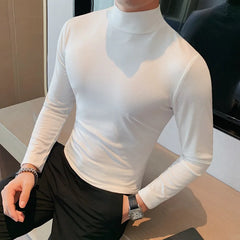 Threebooy Brand Clothing Men Spring High Quality Turtleneck Pullover T-Shirts/Male Slim Fit Sequins Decoration Long Sleeve T-Shirts