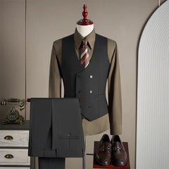 Threebooy High-end fashionable stylish lustrous smooth fabric party wedding suit wool suit set men's three-piece set