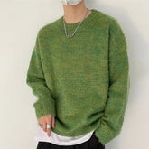 Threebooy Autumn Retro Gradient Fluffy Knitted Sweaters For Men Harajuku Fashion Green Crewneck Pullovers Hip Hop Streetwear Y2K Knitwear