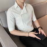 Threebooy Summer Vintage Shirt Men Half Sleebe Slim Social Party Tuxedo Blouse Business Casual Men Clothing Chemise Homme S-3XL