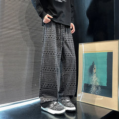 Threebooy Trend Streetwear Men Ethnic Pattern Printed High Street Hip Hop Sweat Pants Men Oversized Unisex Casual Vintage Baggy Pants