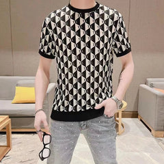 Threebooy Summer T Shirt Men Short Sleeve Casual Social Tees Mesh Hollow Ice Silk Breathable Round Neck T-shirt Streetwear Men Clothing
