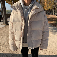 Threebooy Korean Style Winter Corduroy Jacket Loose Fit Cotton Padded Coat Thickened Cotton Coat For Men Casual Trendy Puffer Jacket
