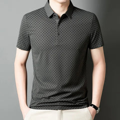 Threebooy Men's Summer New Short Sleeved Polo Shirt High-quality Ice Silk Slim Fit Casual Top Fashionable Printed Short Sleeved T-shirt