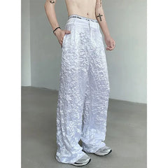 Threebooy Pant Spring Summer Thin Bright Surface Personality Fold Wide-leg Mopping Trousers Harajuku Pantalon Mens Clothing
