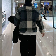 Threebooy Mens Sweater Plaid Color Matching Plush Knitted Sweater Streetwear Fashion Youth Campus Warm Male Long Sleeve Top Men'S Clothing
