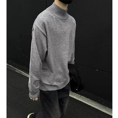 Threebooy Men's Light Luxury Knit Mock Neck Sweater Autumn Winter Fashion Korean Long Sleeve Streetwear Leisure All-match Knitwear