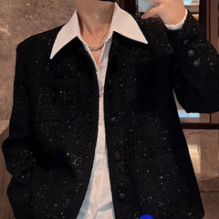 Threebooy Mens Y2k Jacket Starry Sky Shiny Jacket Streetwear Fashion Trend Performance Youth Campus Long Sleeve Top Men'S Clothing