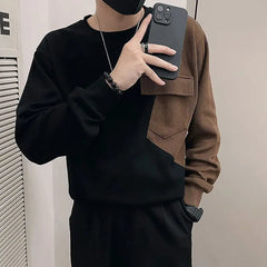 Threebooy Men Sweatshirt High-end Stitching Round Neck Trendy Brand Long-sleeved Bottoming Top