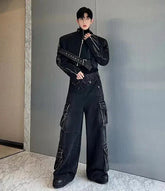 Threebooy Men's Black Zipper Denim 2-Piece Set
