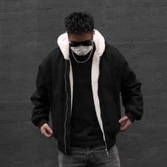 Threebooy Men Cotton Thick Casual Plus Velvet Hooded Jacket Streetwear Fashion Warm Campus Versatile Daily Male Jacket Men'S Clothing